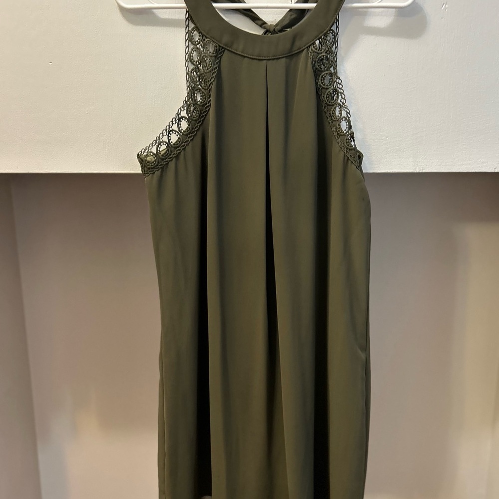 Elegant Olive Green Lace Dress